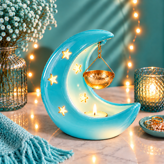 Brûle parfum croissant de lune bleu pastel