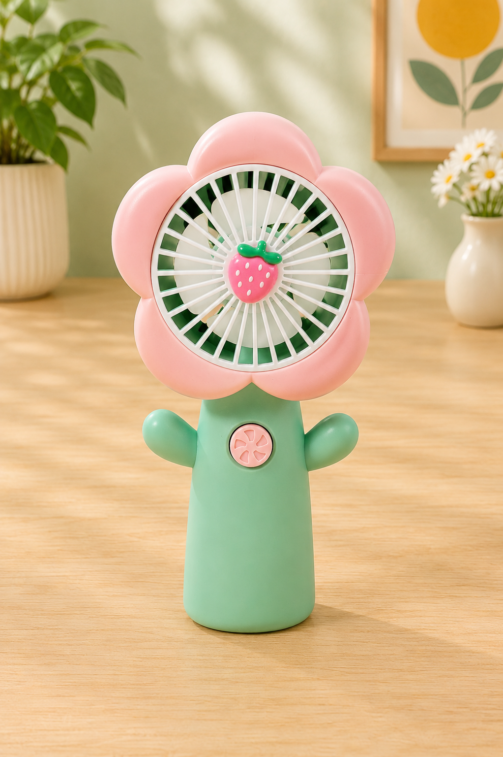 Ventilateur portable rechargeable USB avec dragonne – Fleur pastel
