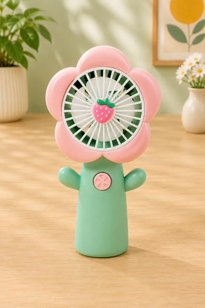 Ventilateur portable rechargeable USB avec dragonne – Fleur pastel