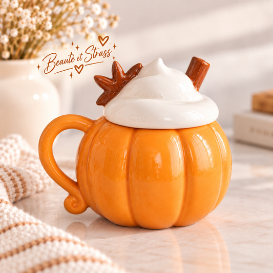 Ensemble mug citrouille crème de potiron avec couvercle