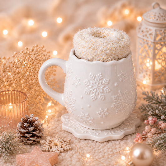 Ensemble mug flocon, dessous de verre et 1 paire de chaussettes