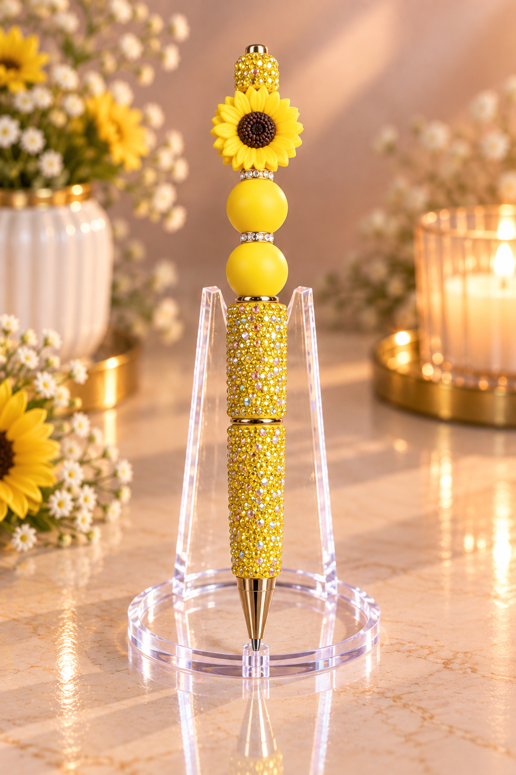Stylo strass fait main éclat de tournesol