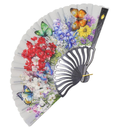 Éventail pliant à main floral et papillons