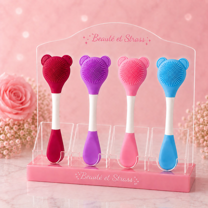 Brosse nettoyante visage et spatule en silicone 2-en-1