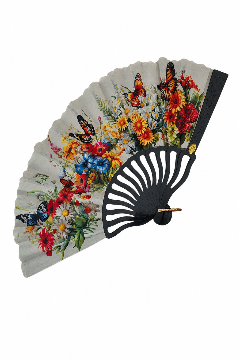Éventail pliant à main floral et papillons