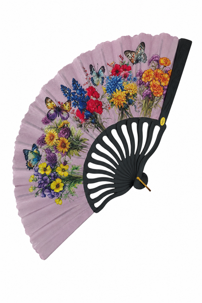Éventail pliant à main floral et papillons