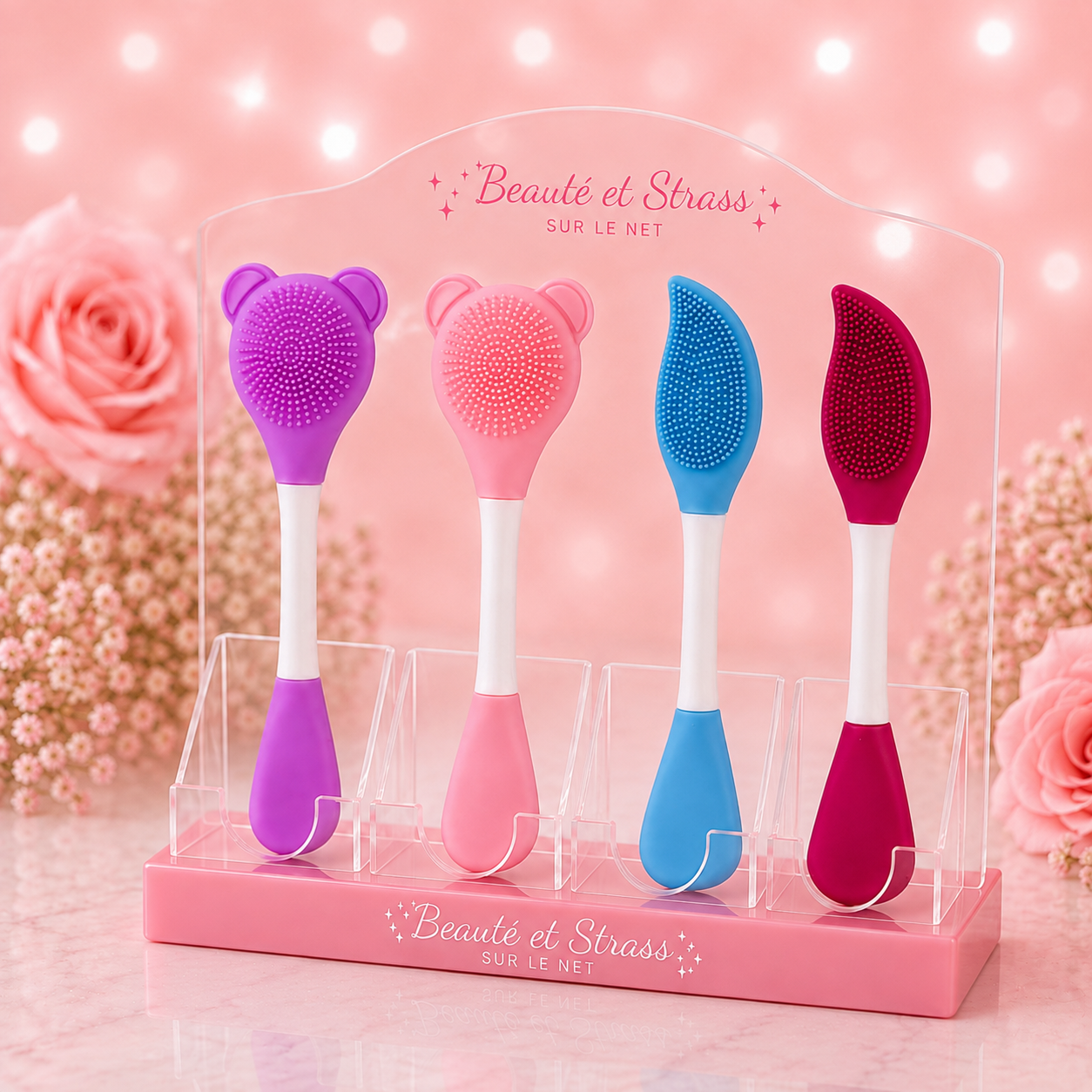 Brosse nettoyante visage et spatule en silicone 2-en-1