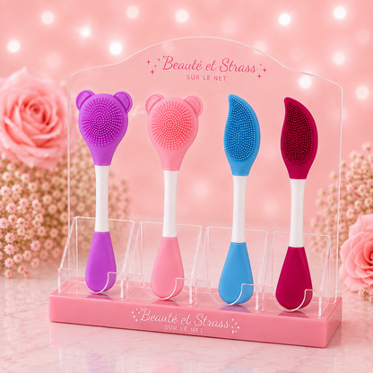 Brosse nettoyante visage et spatule en silicone 2-en-1