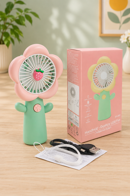 Ventilateur portable rechargeable USB avec dragonne – Fleur pastel