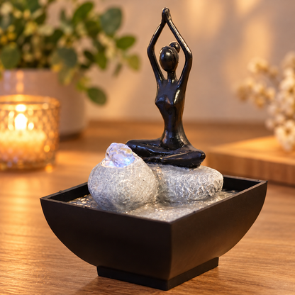 Fontaine d’intérieur Zen Yoga avec LED – Décoration Relaxante