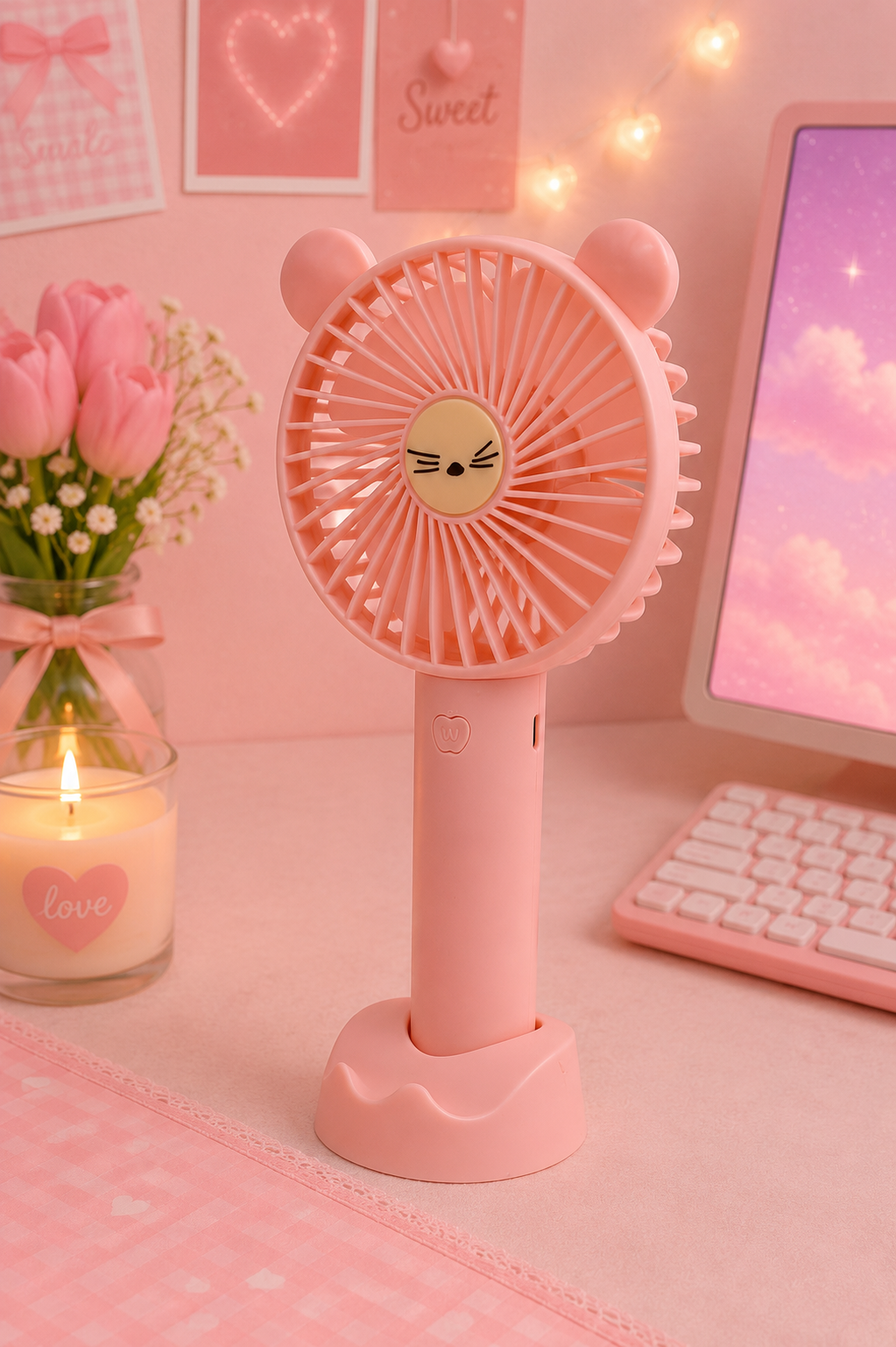 Ventilateur portable rechargeable USB – Ourson avec support téléphone