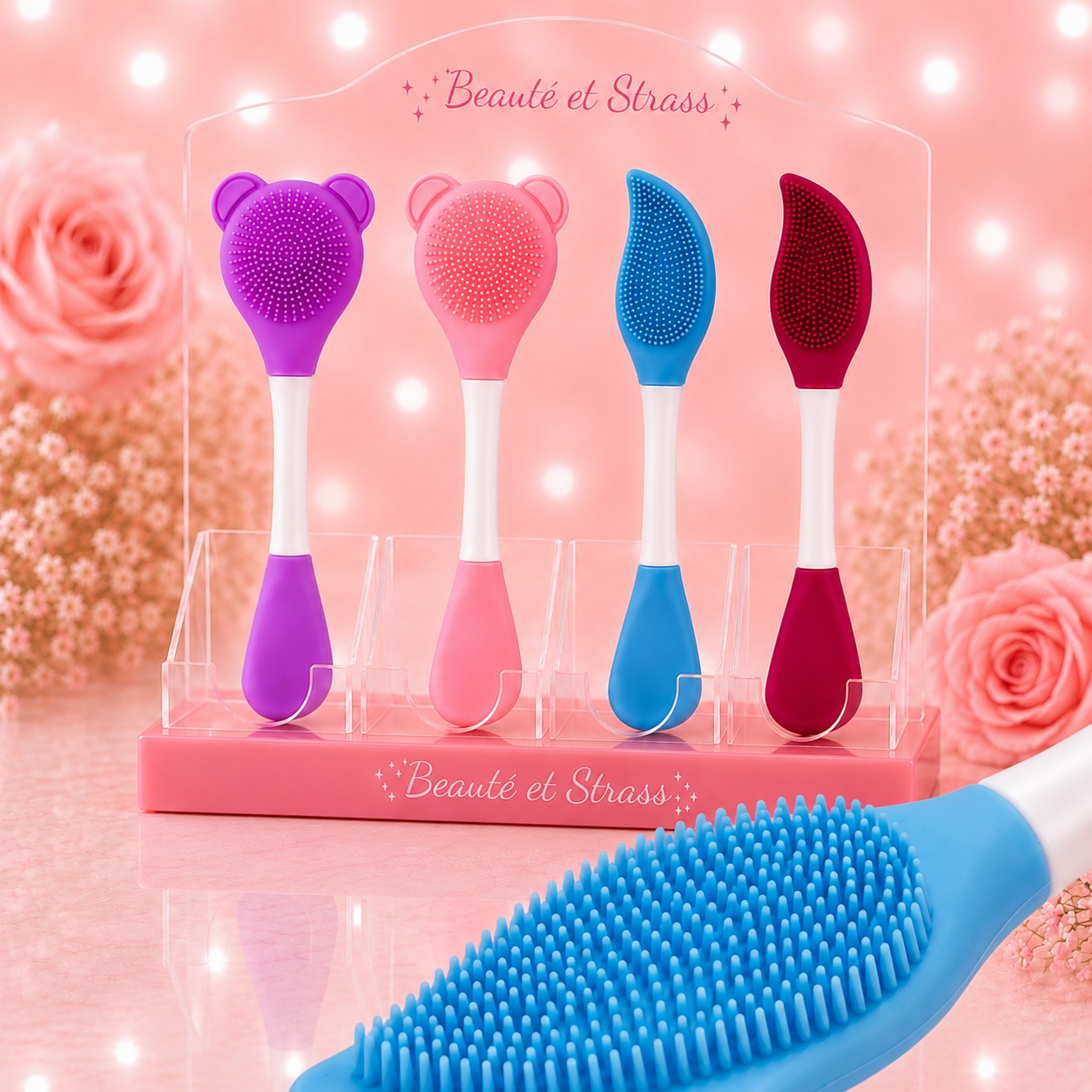 Brosse nettoyante visage et spatule en silicone 2-en-1