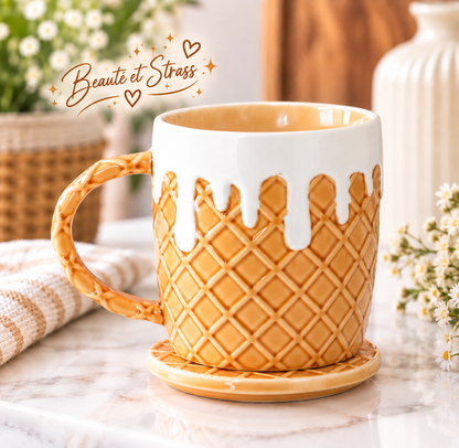 Ensemble mug gauffre et dessous de verre