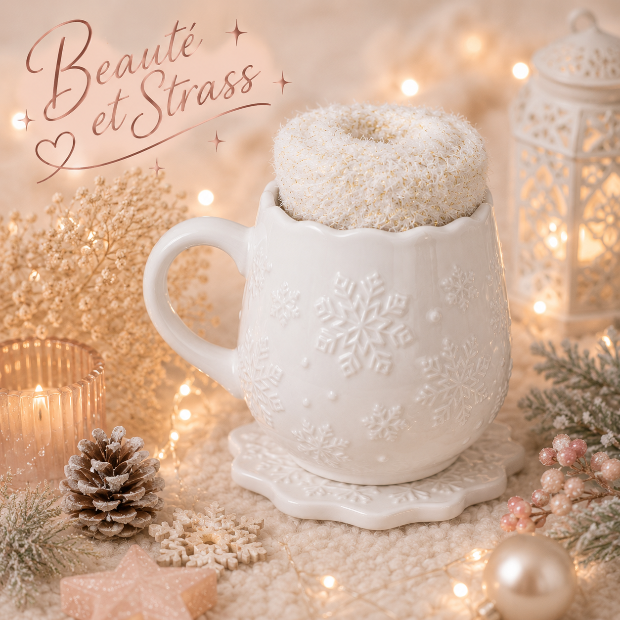 Ensemble mug flocon, dessous de verre et 1 paire de chaussettes