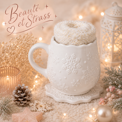 Ensemble mug flocon, dessous de verre et 1 paire de chaussettes