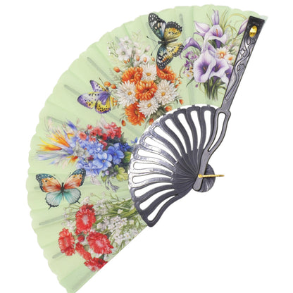 Éventail pliant à main floral et papillons