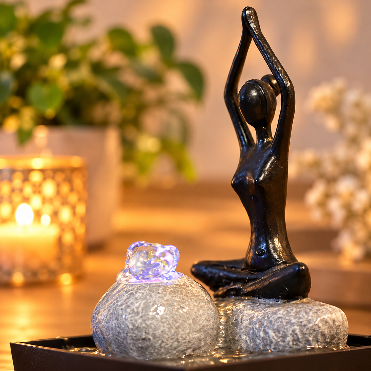Fontaine d’intérieur Zen Yoga avec LED – Décoration Relaxante