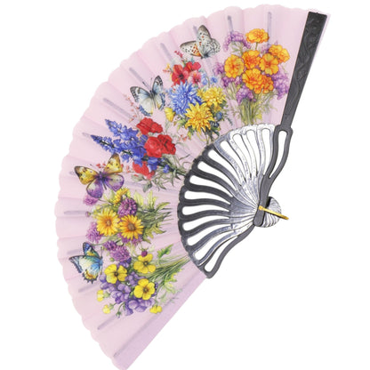 Éventail pliant à main floral et papillons