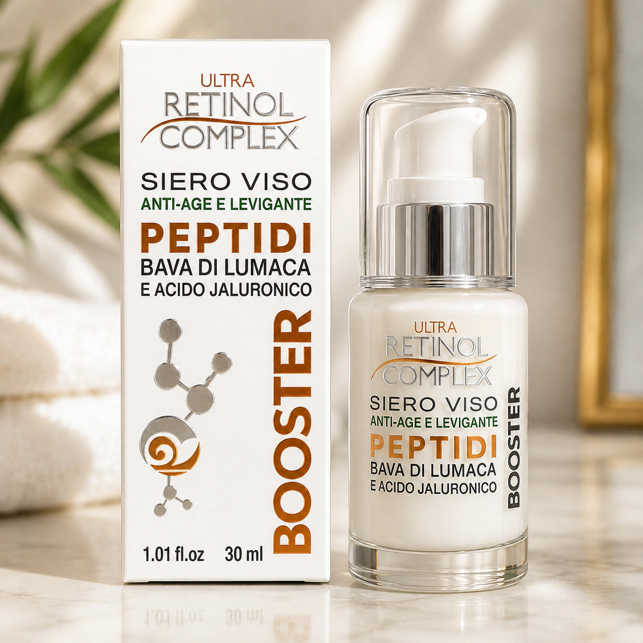 Sérum visage booster peptides, nave d’escargot et acide hyaluronique