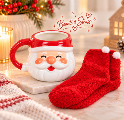 Ensemble mug Père Noël joyeux avec 1 paire de chaussettes