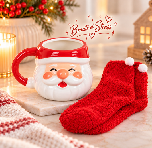 Ensemble mug Père Noël joyeux avec 1 paire de chaussettes