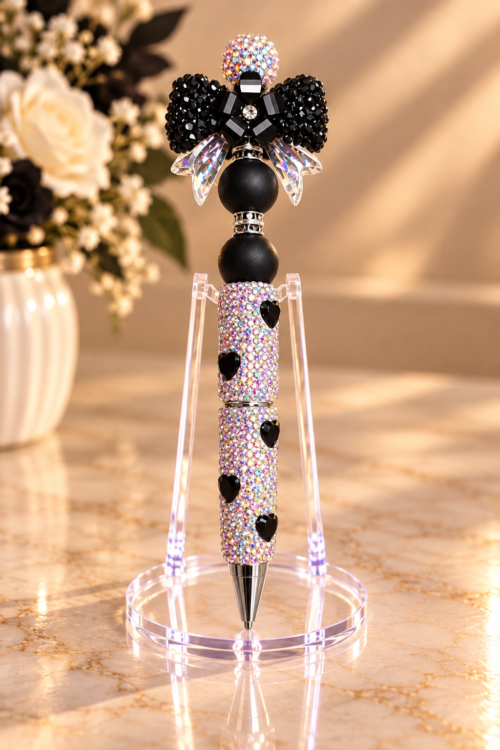 Stylo strass fait main noeud de minuit
