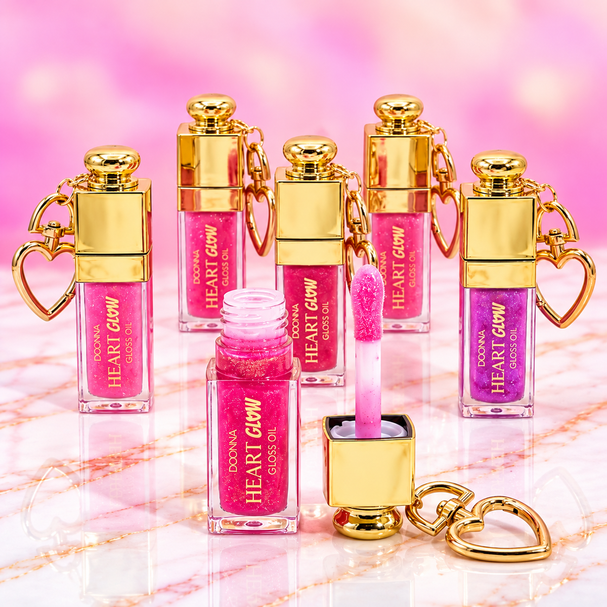 Bisou d'Amour – Gloss oil scintillant avec porte-clés cœur