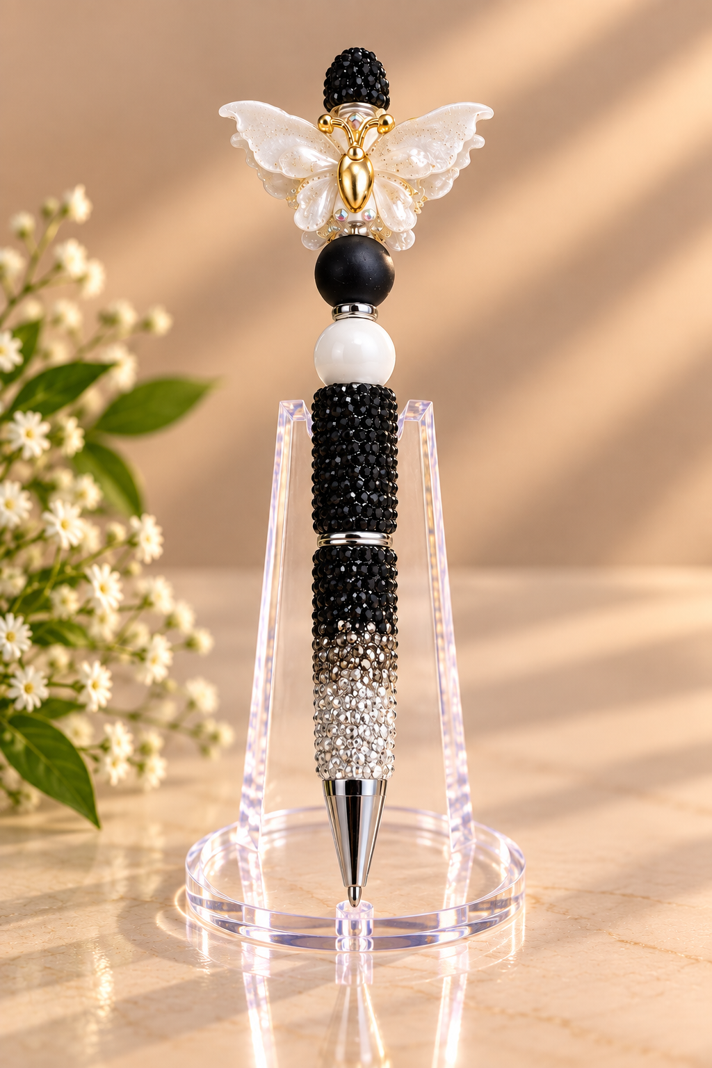 Stylo strass fait main papillon d'ébène