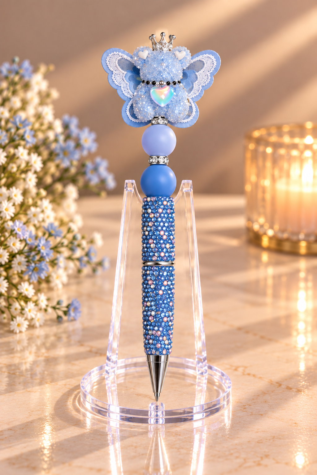 Stylo strass fait main ours Céleste